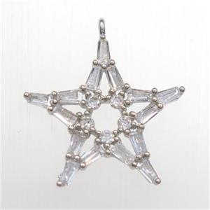 copper star pendant paved zircon, platinum plated, approx 22mm dia [FDZN8429]