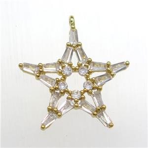 copper star pendant paved zircon, gold plated, approx 22mm dia [FDZN8430]