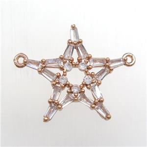 copper star pendant paved zircon with 2loops, rose gold, approx 22mm dia [FDZN8433]