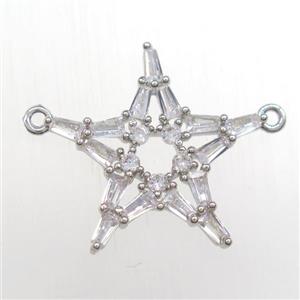 copper star pendant paved zircon with 2loops, platinum plated, approx 22mm dia [FDZN8434]