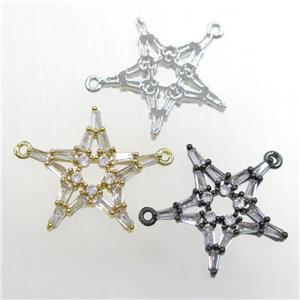copper star pendant paved zircon with 2loops, mixed color, approx 22mm dia [FDZN8437]