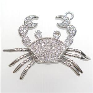 copper Crab pendant paved zircon, platinum plated, approx 22-28mm [FDZN8439]