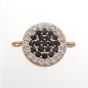 copper circle connector paved zircon, rose gold, approx 9mm dia [FDZN8448]