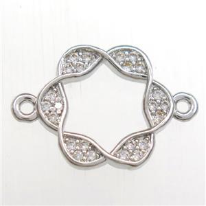 copper Wreath connector paved zircon, platinum plated, approx 13mm dia [FDZN8455]