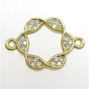 copper Wreath connector paved zircon, gold plated, approx 13mm dia [FDZN8456]