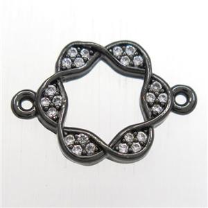 copper Wreath connector paved zircon, black plated, approx 13mm dia [FDZN8457]