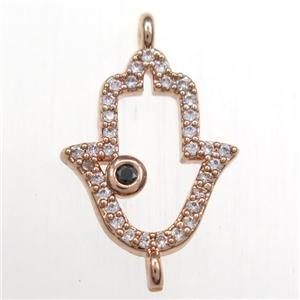 copper hamsahand connector paved zircon, rose gold, approx 12-15mm [FDZN8459]