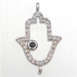copper hamsahand connector paved zircon, platinum plated, approx 12-15mm [FDZN8460]