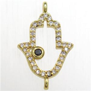copper hamsahand connector paved zircon, gold plated, approx 12-15mm [FDZN8461]