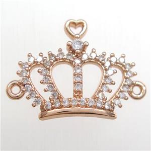 copper crown connector paved zircon, rose gold, approx 16-19mm [FDZN8472]