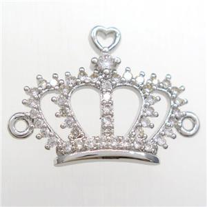 copper crown connector paved zircon, platinum plated, approx 16-19mm [FDZN8473]