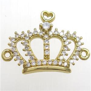 copper crown connector paved zircon, gold plated, approx 16-19mm [FDZN8474]