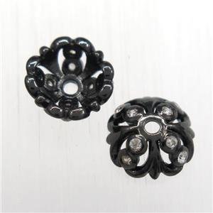 copper beadcaps paved zircon, black plated, approx 12mm dia [FDZN8490]
