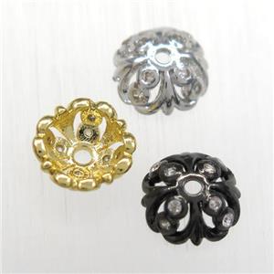 copper beadcaps paved zircon, mix color, approx 12mm dia [FDZN8491]