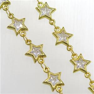 copper star chain pave zircon, gold plated, approx 8mm dia [FDZN8494]