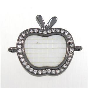 copper apple connector paved zircon, black plated, approx 14-16mm [FDZN8506]