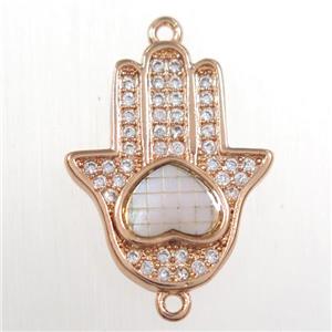 copper hamsahand connector paved zircon, rose gold, approx 15-19mm [FDZN8513]
