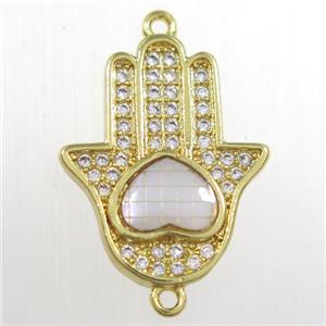 copper hamsahand connector paved zircon, gold plated, approx 15-19mm [FDZN8515]