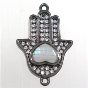 copper hamsahand connector paved zircon, black plated, approx 15-19mm [FDZN8516]