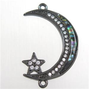 copper connector paved zircon with abalone shell, moon star, black plated, approx 20-25mm [FDZN8521]