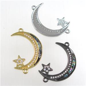 copper connector paved zircon with abalone shell, moon star, mix color, approx 20-25mm [FDZN8522]