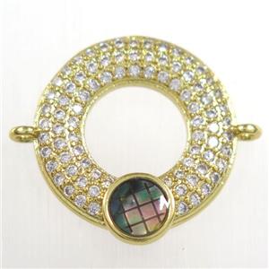 copper donut connector paved zircon with abalone shell, gold plated, approx 17mm dia [FDZN8525]