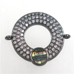 copper donut connector paved zircon with abalone shell, black plated, approx 17mm dia [FDZN8526]