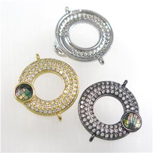 copper donut connector paved zircon, mix color, approx 17mm dia [FDZN8527]