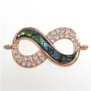 copper infinity connector paved zircon with abalone shell, rose gold, approx 10-18mm [FDZN8528]