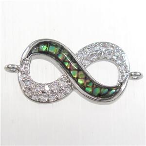 copper infinity connector paved zircon with abalone shell, platinum plated, approx 10-18mm [FDZN8529]