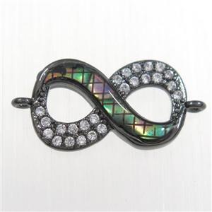 copper infinity connector paved zircon with abalone shell, black plated, approx 10-18mm [FDZN8531]