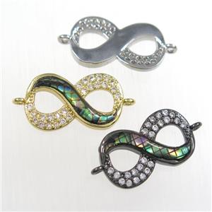 copper infinity connector paved zircon with abalone shell, mix color, approx 10-18mm [FDZN8532]