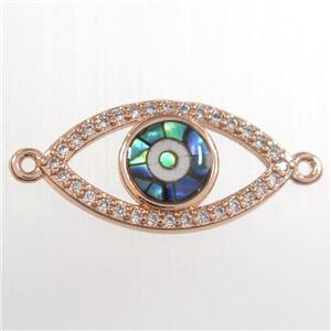 copper eye connector paved zircon with abalone shell, rose gold, approx 10-20mm [FDZN8533]