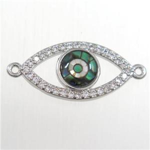 copper eye connector paved zircon with abalone shell, platinum plated, approx 10-20mm [FDZN8534]