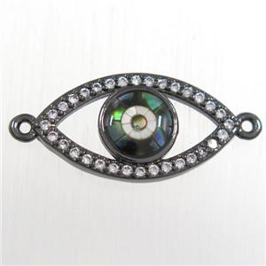 copper eye connector paved zircon with abalone shell, black plated, approx 10-20mm [FDZN8535]