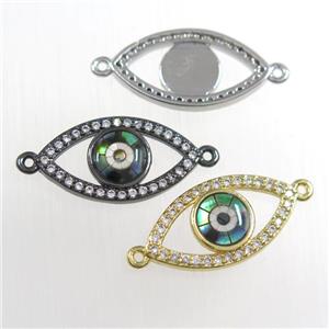 copper eye connector paved zircon with abalone shell, mix color, approx 10-20mm [FDZN8537]
