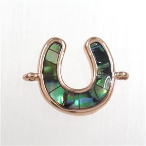 copper U connector with abalone shell, rose gold, approx 12mm [FDZN8553]