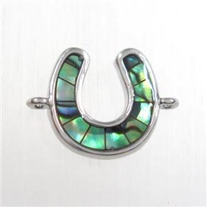 copper U connector with abalone shell, platinum plated, approx 12mm [FDZN8554]