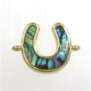 copper U connector with abalone shell, gold plated, approx 12mm [FDZN8555]