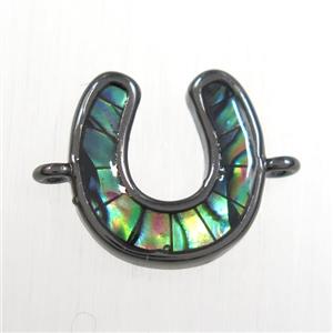 copper U connector with abalone shell, black plated, approx 12mm [FDZN8556]