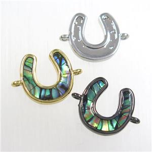 copper U connector with abalone shell, mix color, approx 12mm [FDZN8557]