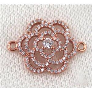 copper flower connector paved zircon, rose gold, approx 18-25mm [FDZN856]