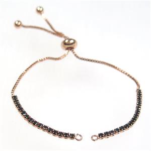 copper bracelet chain paved black zircon, rose gold, approx 1mm, 2mm, 22cm length [FDZN8566]