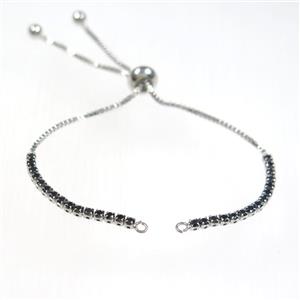 copper bracelet chain paved black zircon, platinum plated, approx 1mm, 2mm, 22cm length [FDZN8567]