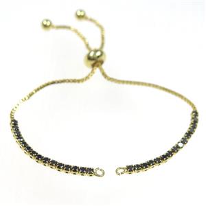 copper bracelet chain paved black zircon, gold plated, approx 1mm, 2mm, 22cm length [FDZN8568]
