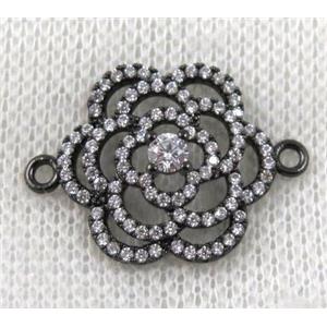 copper flower connector paved zircon, black plated, approx 18-25mm [FDZN857]