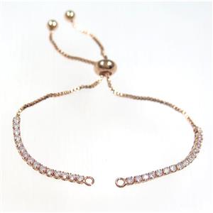 copper bracelet chain paved zircon, rose gold, approx 1mm, 2mm, 22cm length [FDZN8570]