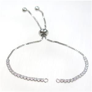 copper bracelet chain paved zircon, platinum plated, approx 1mm, 2mm, 22cm length [FDZN8571]