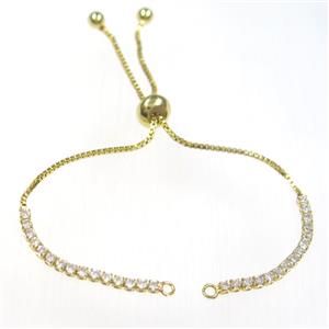 copper bracelet chain paved zircon, gold plated, approx 1mm, 2mm, 22cm length [FDZN8572]