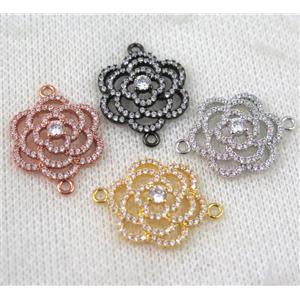 copper flower connector paved zircon, mix color, approx 18-25mm [FDZN859]